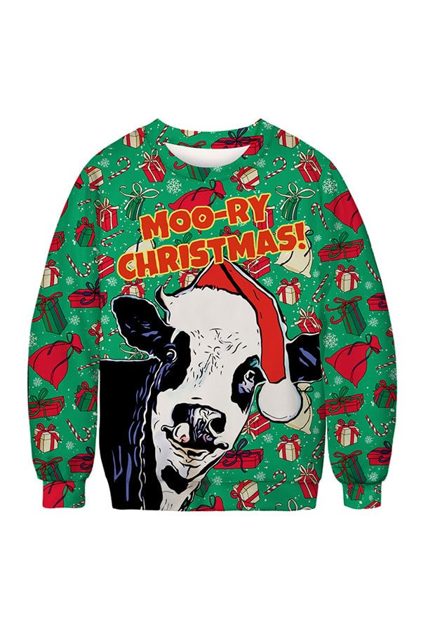 Ugly Christmas Cow Sweatshirt Green-elleschic