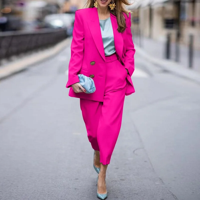 VONDA Women Thin Blazer Sets Solid Trousers Suit Long Sleeve Pants Suits Ladies High Waist Zipper Long Matching Set Oversized