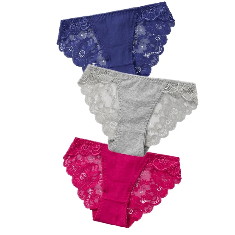 3pcs Exotic Apparel Sexy Panties Lace Briefs Women Low-Rise Solid Panty Underwear Sexy Women Lace Breathable Hip-lift Underpants