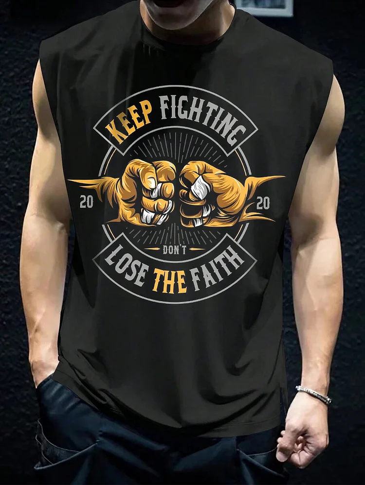 Men's Keep Fighing Loose The Faith Art Print Cotton Tank Top