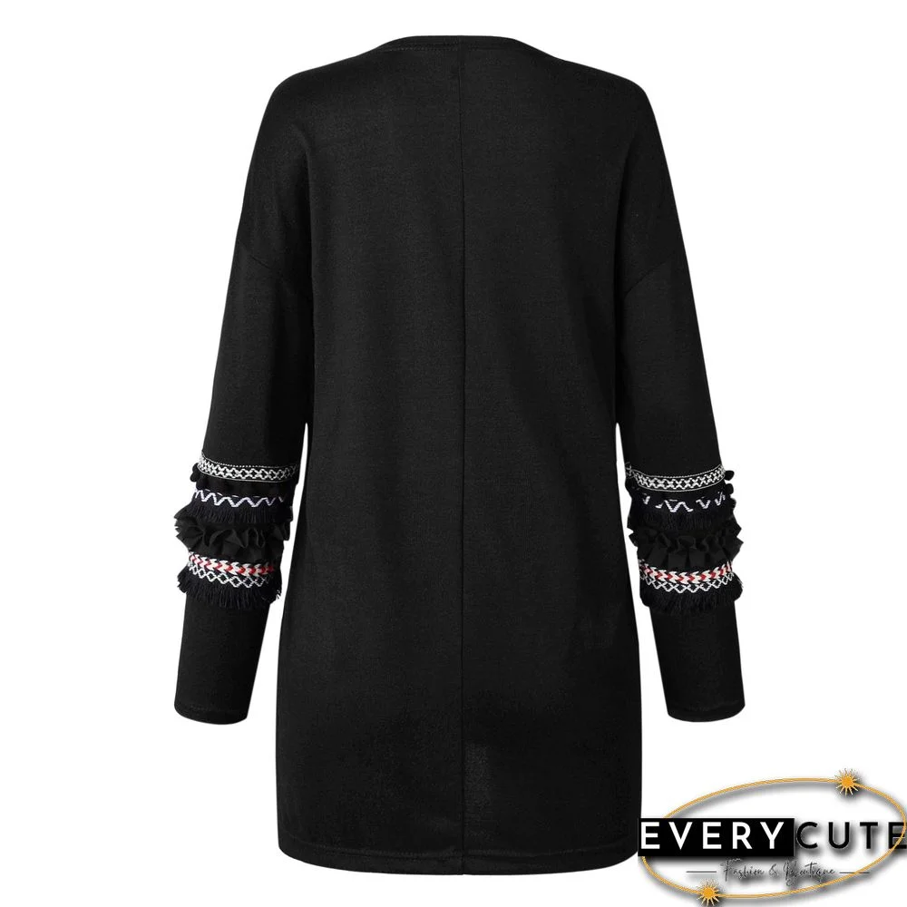 Front Open Long Sleeves Pocketed Cardigan Sweater