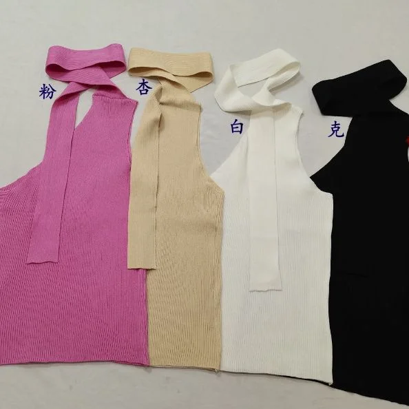 Uveng Uveng Ribbon Hanging Neck Knitting Sling Suit For Women 2023 Summer New Sweet Spicy Sleeveless Top