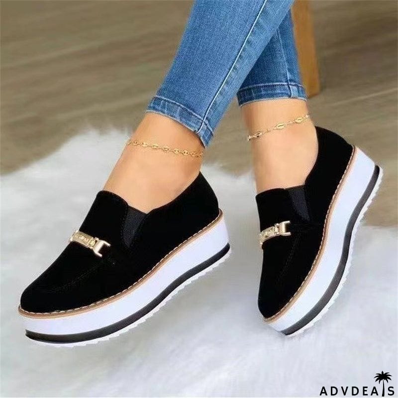 All Match Suede Round Toe Thick Sole Fashion Loafers for Women
