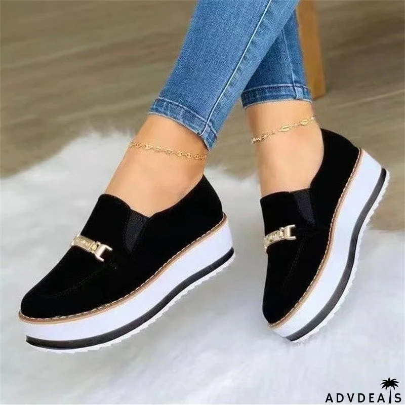 All Match Suede Round Toe Thick Sole Fashion Loafers for Women