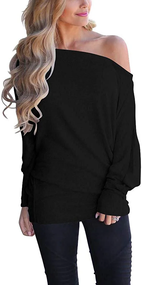Women's Off Shoulder Long Sleeve Oversized Pullover Sweater Knit Jumper Loose Tunic Tops