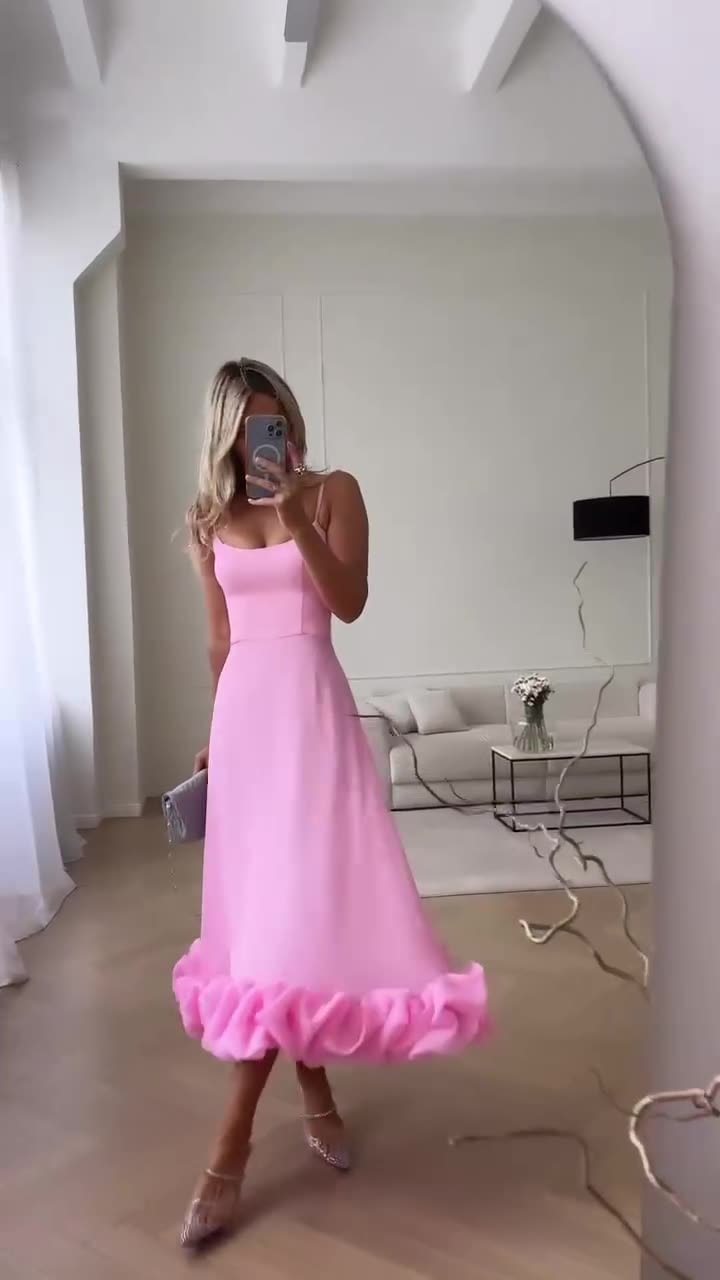 Elegant Solid Color Sling Midi Dress