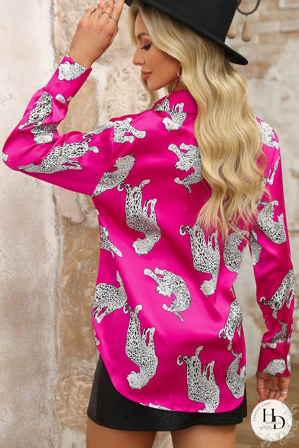Tempting Printed Lapel Single-Breasted Long-Sleeved Blouse