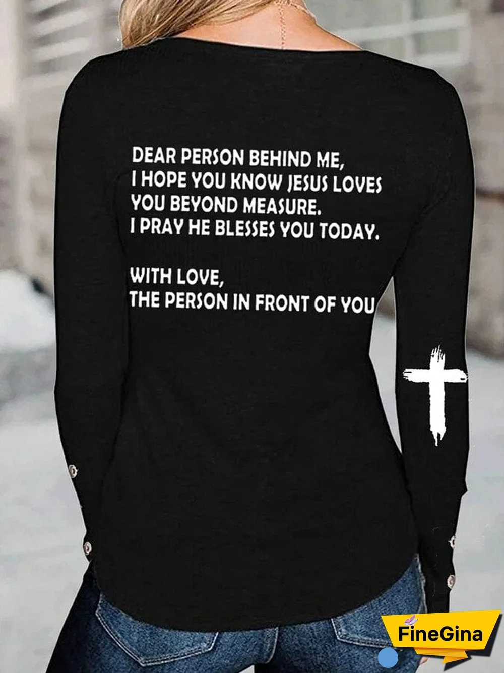 Women's Jesus Has My Back, She is Strong Long Sleeve T-shirt
