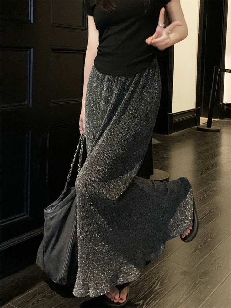 Ootddress Black Sequin Slim Long Skirt Women High Waist Luxury Elegant Fashion Streetwear Y2k Maxi Skirt Glitter Ladies Long Skirt