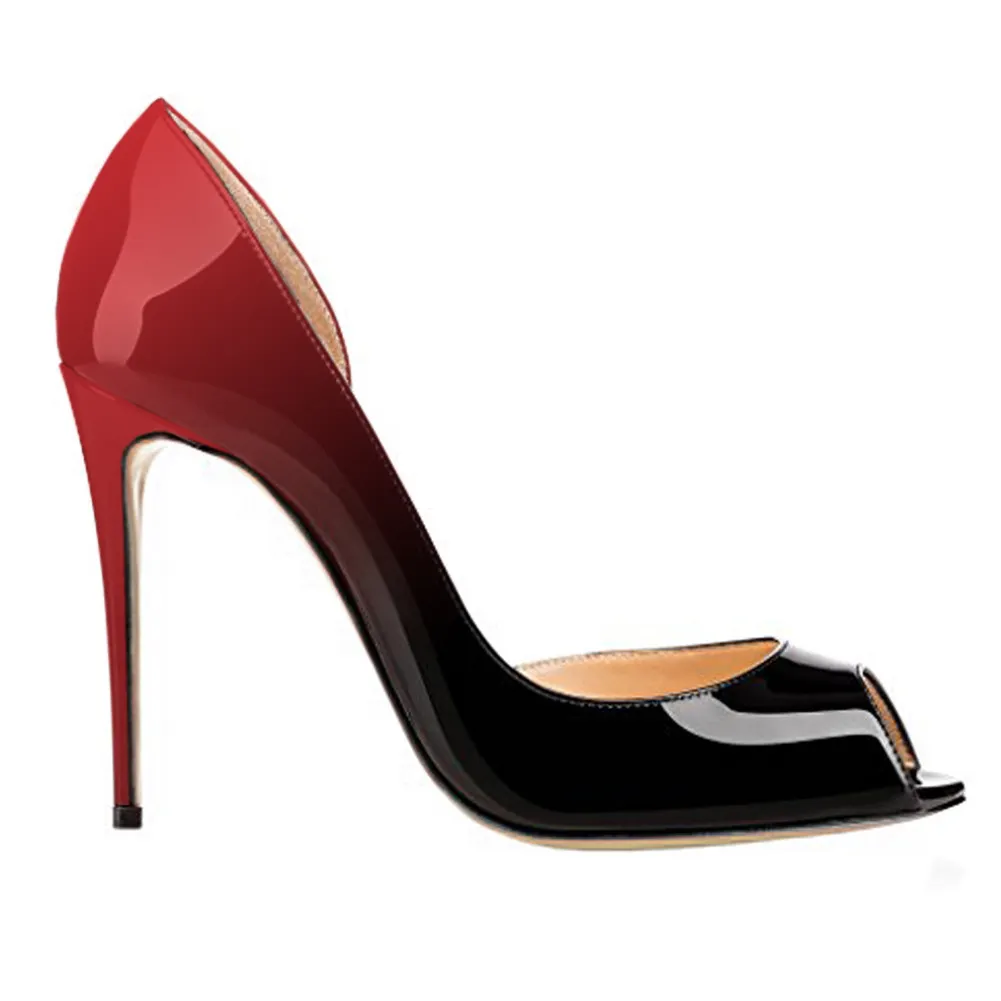 120mm Women's Party Wedding Peep Toe Heels Gradient Color Red Black-vocosishoes