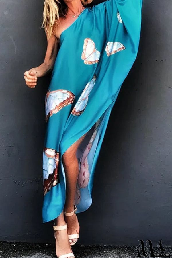 MidiSono - Floral Print One Shoulder Maxi Dress