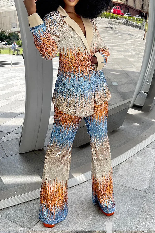 Gradient Sequined Luxe One-Button Pant Suit