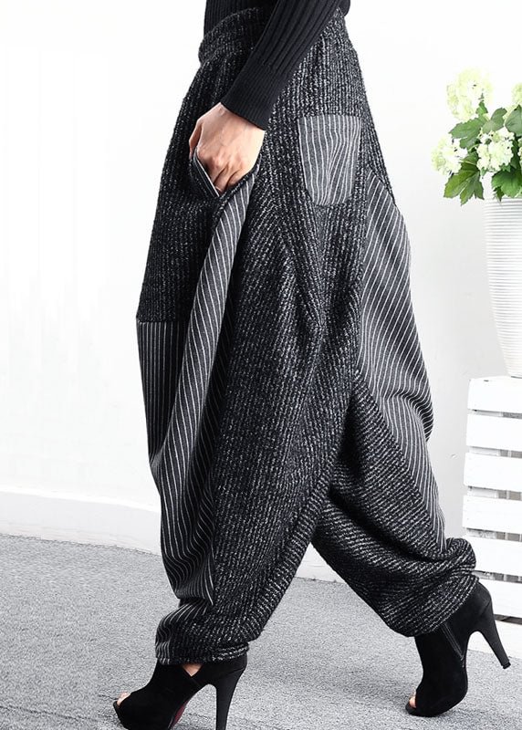 DIY Black Grey Patchwork Striped asymmetrical design Winter Pants CK1190- Fabulory