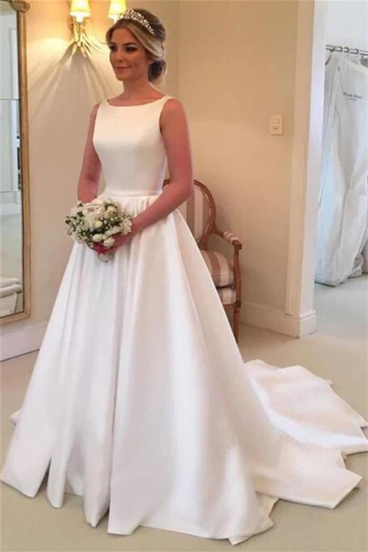 New Arrival Sleeveless Satin Princess Wedding Dress Open Back Long - lulusllly