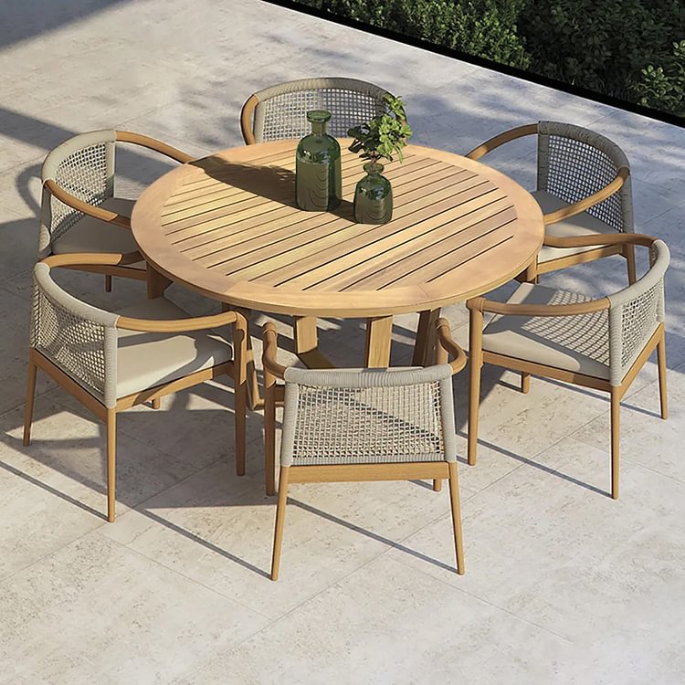 Homemys 7-Pieces Wooden Outdoor Dining Sets Round Dining Table with 6 Chairs