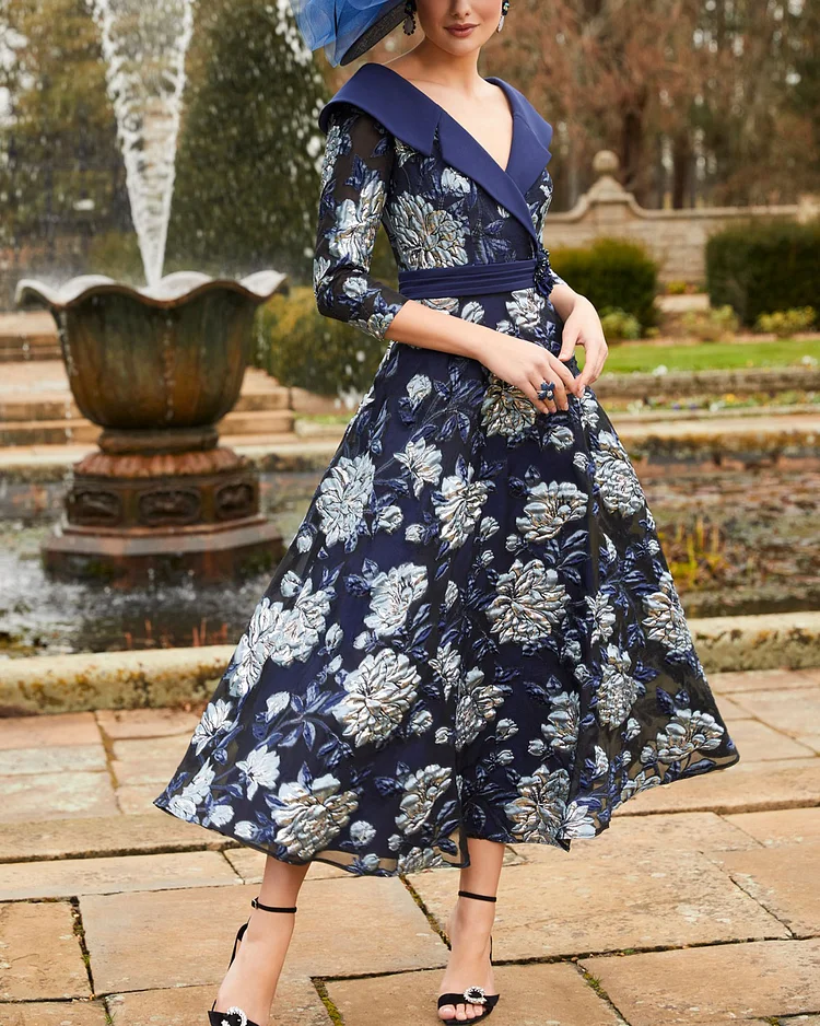 Elegant French romantic floral print dress