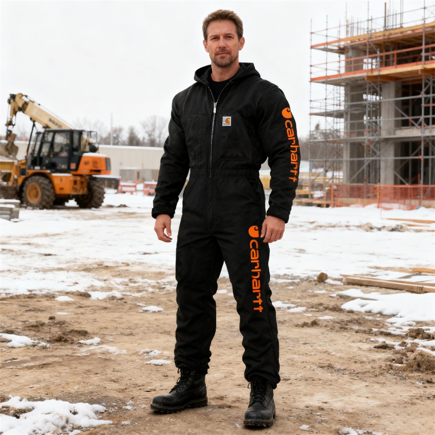 Men's Vintage Black Duck Work Insulated Coverall Long Sleeve Hooded Jumpsuit