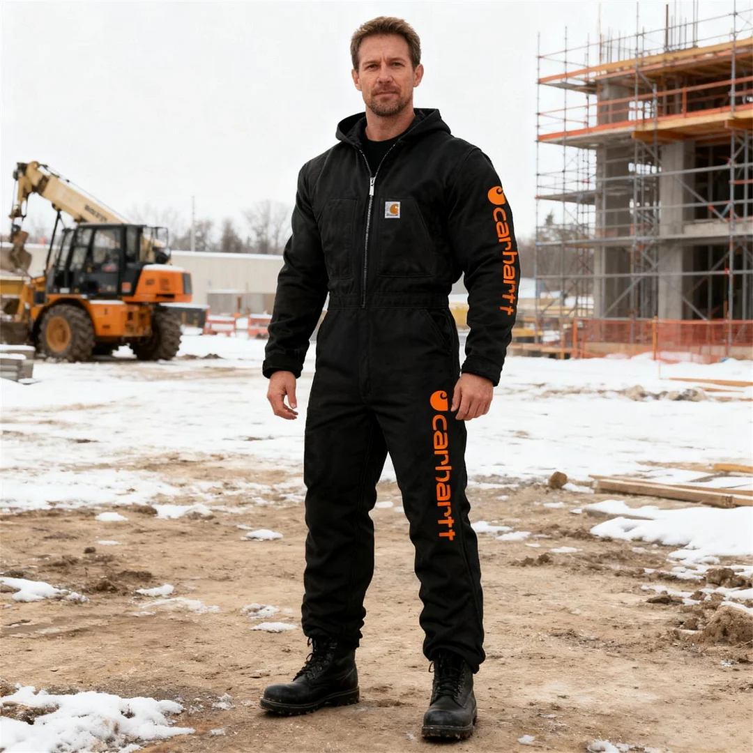 Men's Vintage Black Duck Work Insulated Coverall Long Sleeve Hooded Jumpsuit