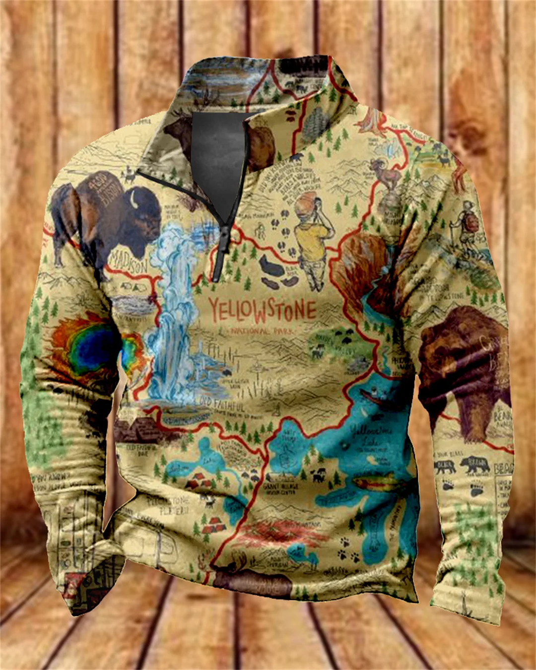 Suitmens Men's Yellowstone Map Zipper Hooded 00406