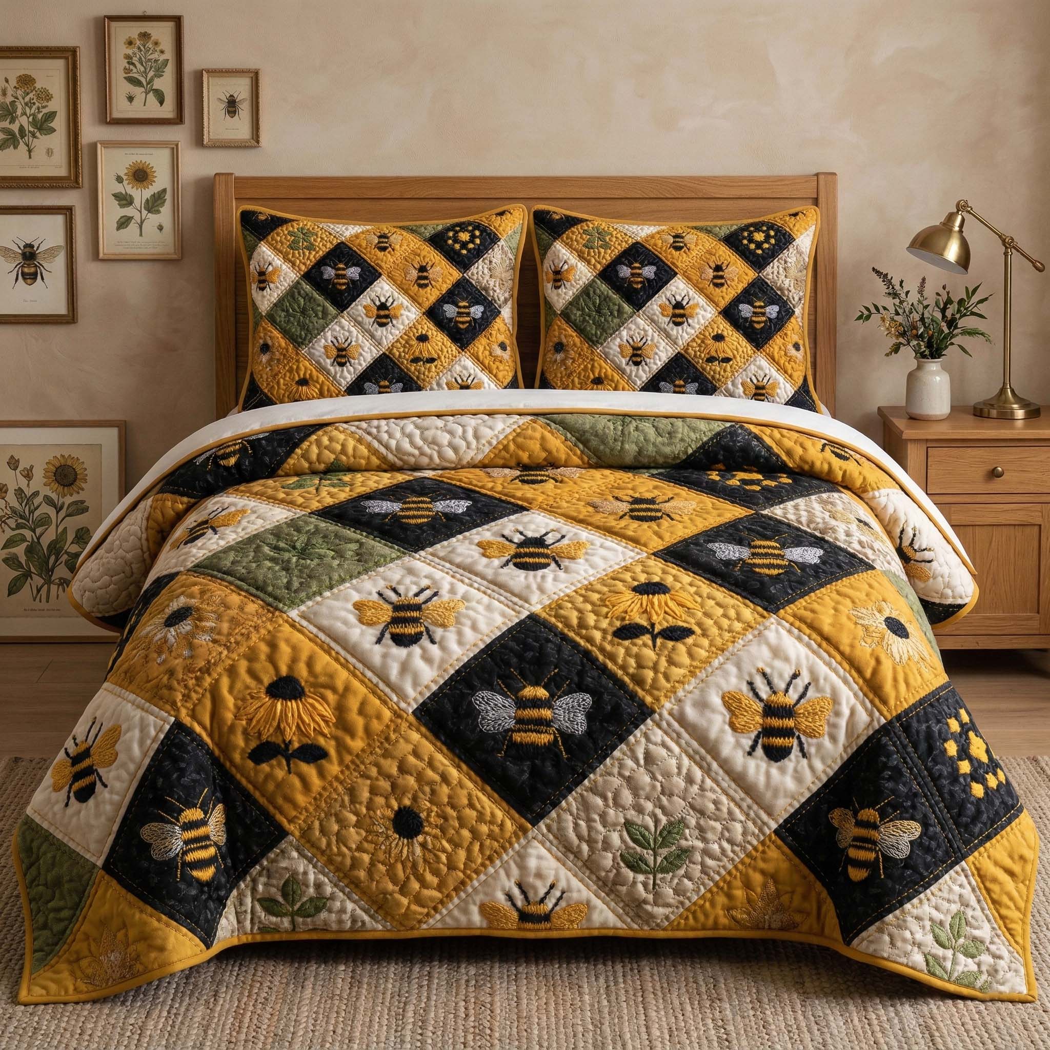 Beehive 3-Piece Quilted Bedding Set GFTOQM3511