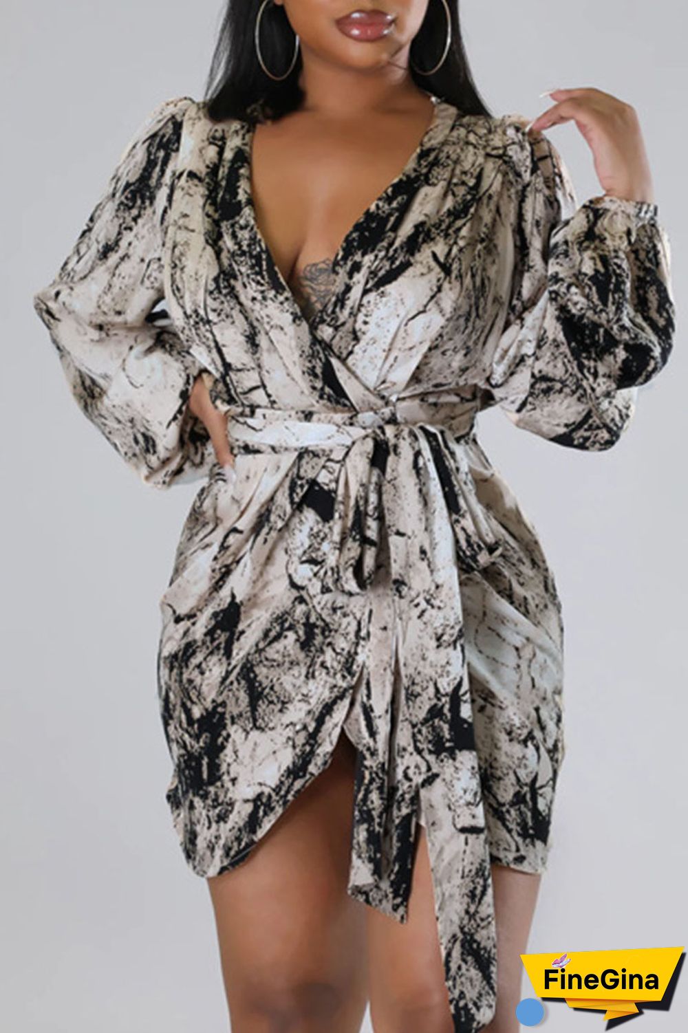 Black Sexy Print Bandage Patchwork Asymmetrical V Neck One Step Skirt Dresses