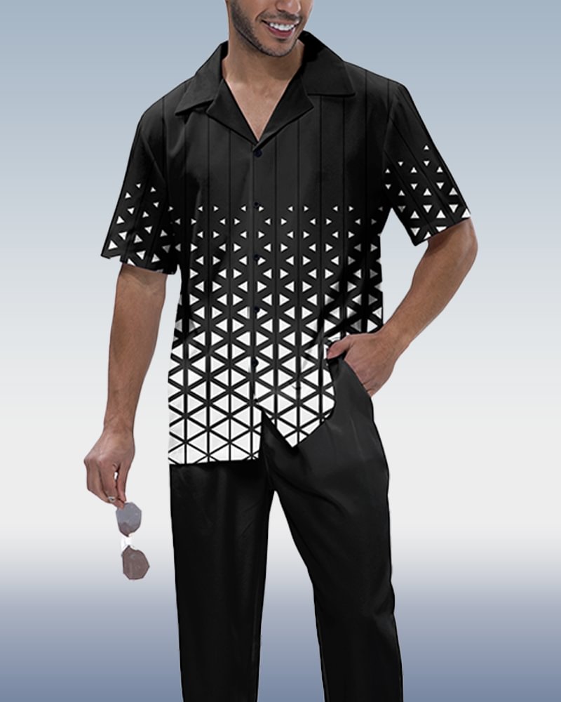 Black Cross Short Sleeve Shirt Walking Suit
