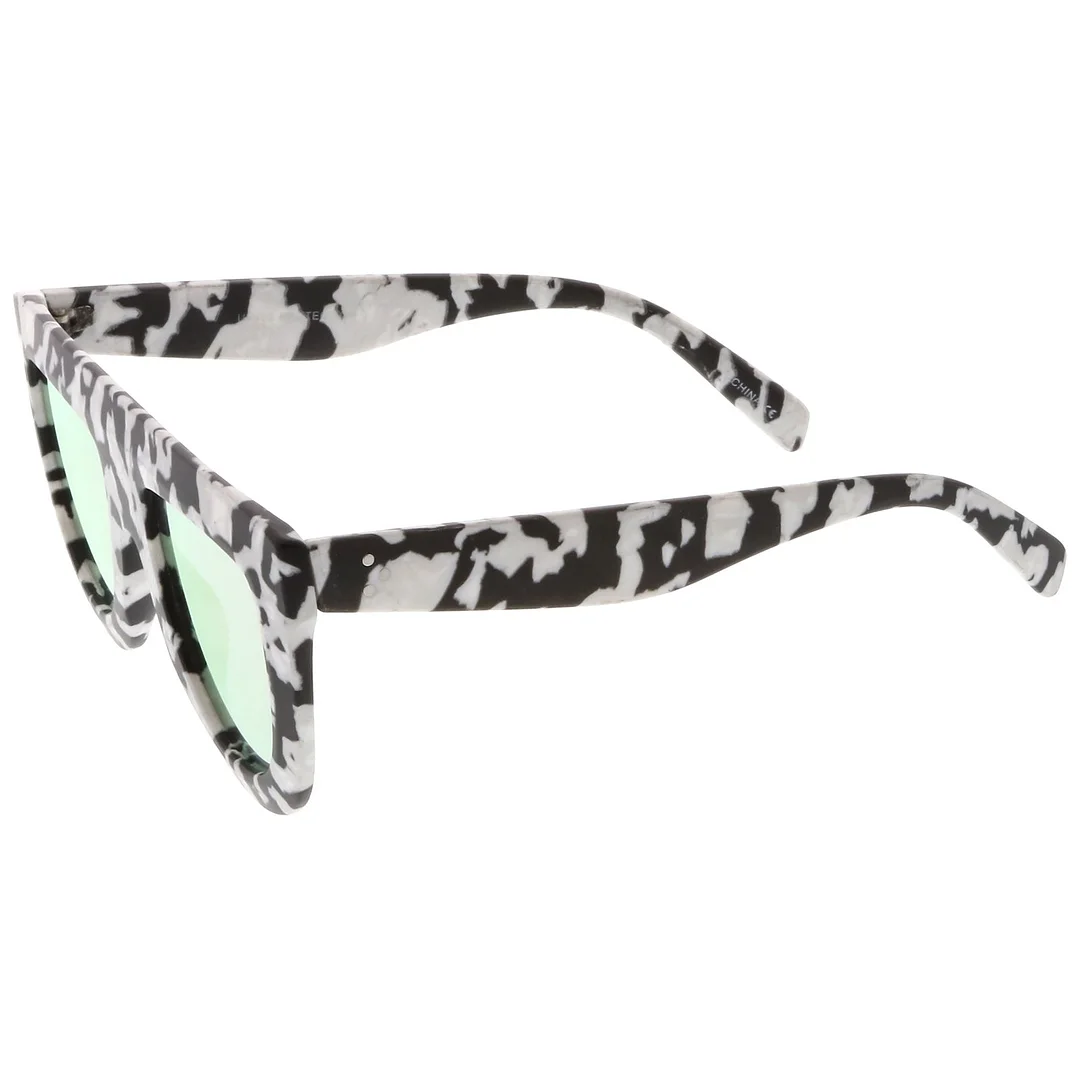 Oversize Chunky Matte Marble Print Wide Arms Flat Lens Flat Top glasses 51mm