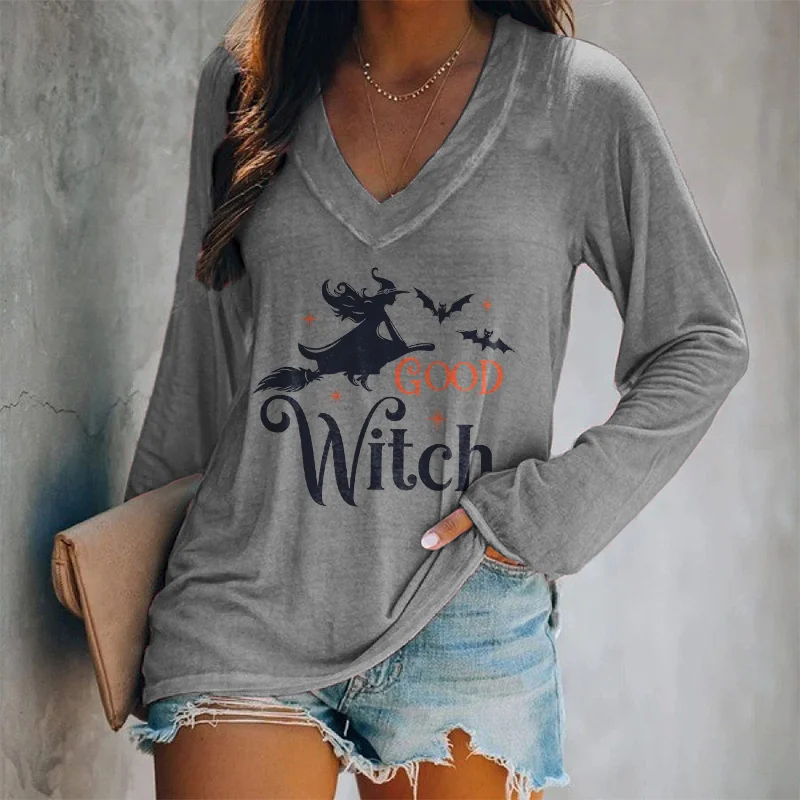Good Witch Printed Long Sleeve Casual T-shirt