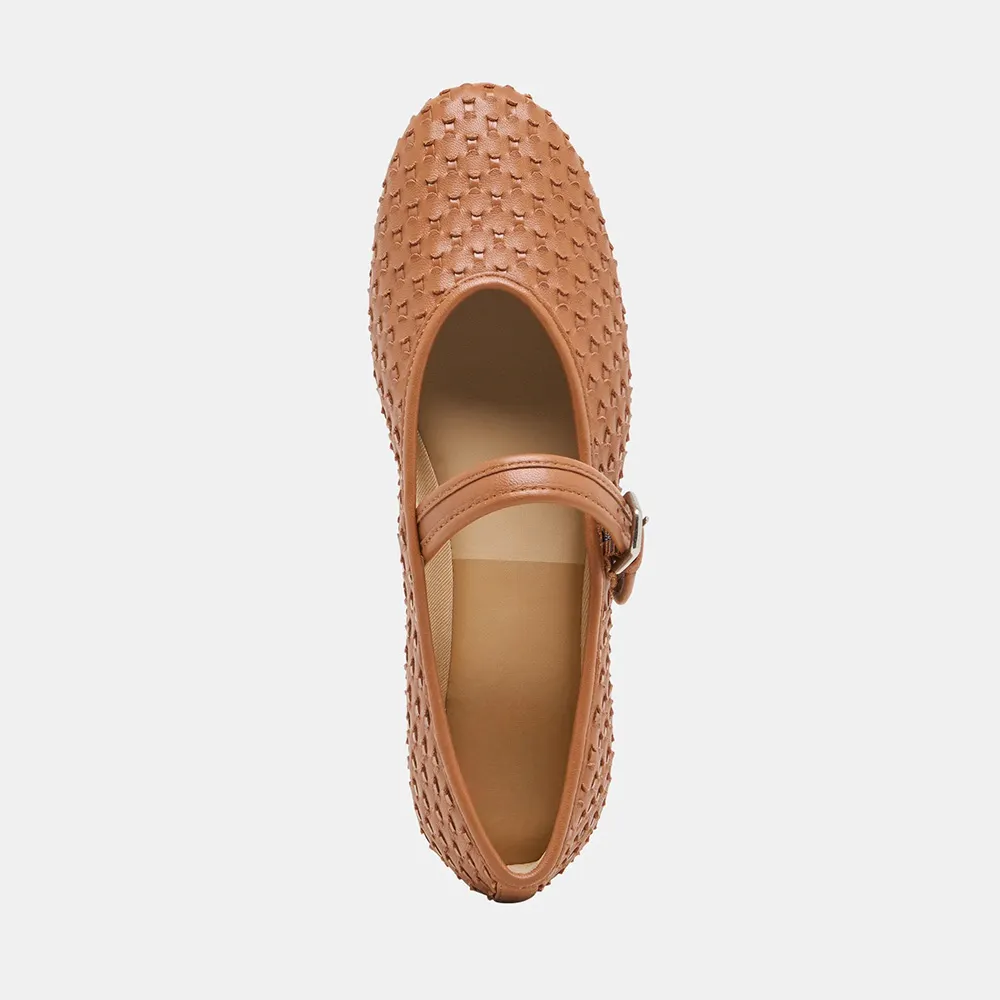 YDN Brown Round Toe Woven Buckle Strap Flat Shoes for Women