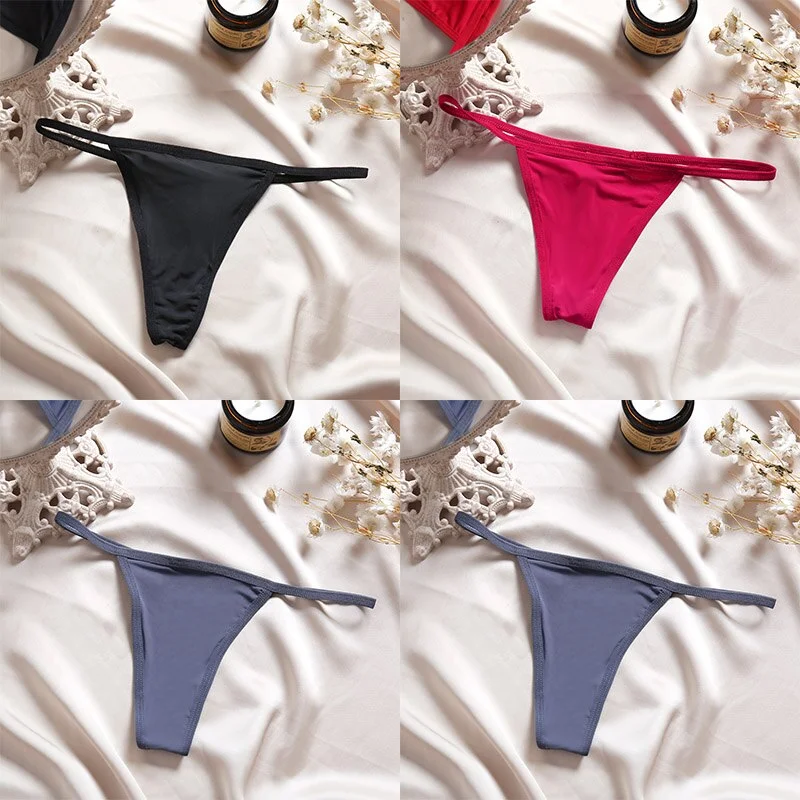 4PCS/Set Sexy Panties Women Thong Female G-string Underwear Panties Solid Color Intimate Lingerie Underpants Seamless Panties