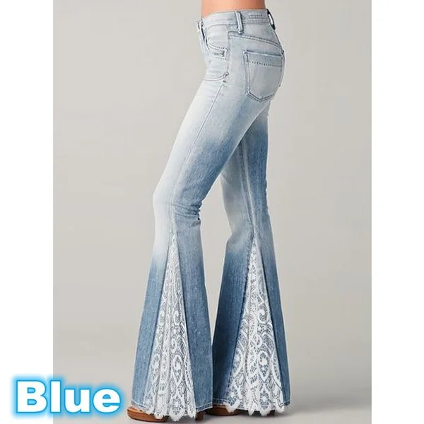 New Woman'S Fashion Trending Jeans High Waist Jeans Flares Casual Wide Leg Denim Jeans Blue Slim Long Pants Bell-Bottoms