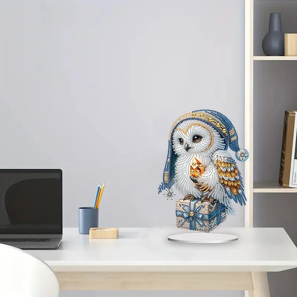 DIY Winter Owl Acrylic Single Sided Diamond Painting Desktop Ornaments Kit for Office Desktop Decor