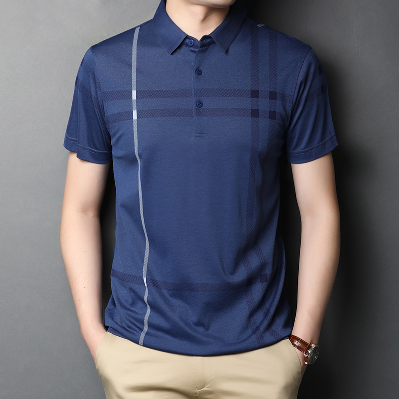 Blue Silk Shirt For Men Summer Short-sleeved Style