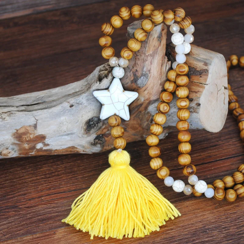 Handmade Wooden Beaded Tassel Necklace
