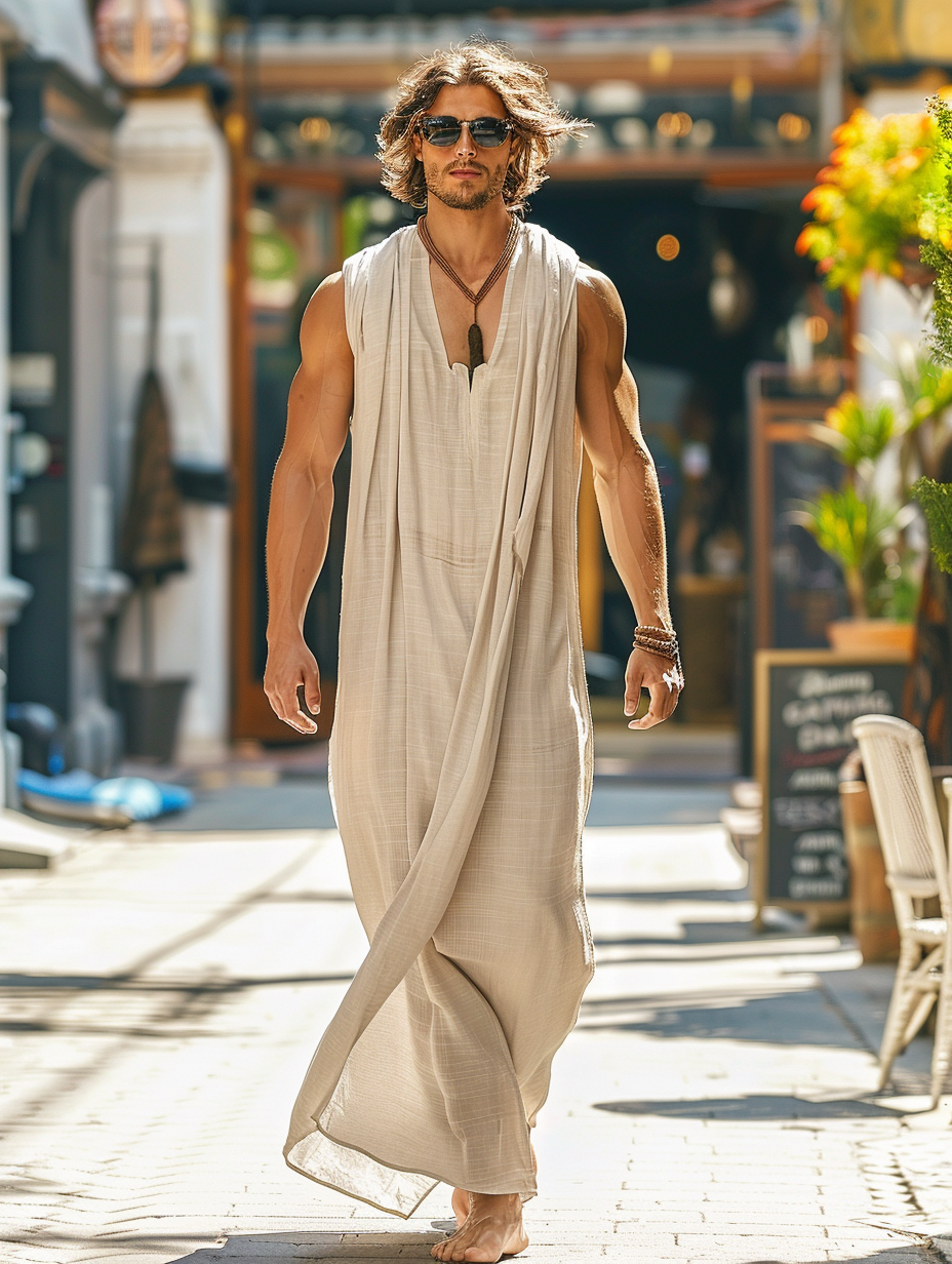 White Men Cotton Kaftan Long Caftan