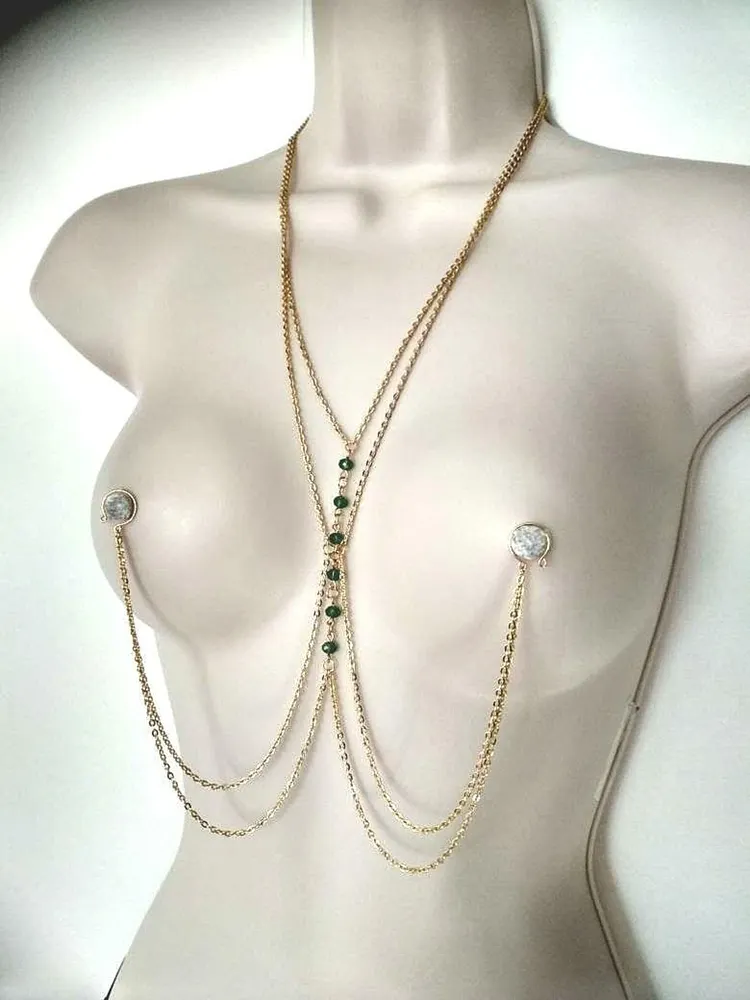pornhint Pornhint Nipple Lingerie, Nipple Chain Necklace, Deluxe Nipple Jewelry Non Piercing Mature Sexy Body Chain Nipple Ring, Bralette Chain, BDSM sex toys pussy clamp