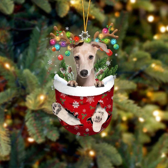 Italian Greyhound In Snow Pocket Christmas Ornament.