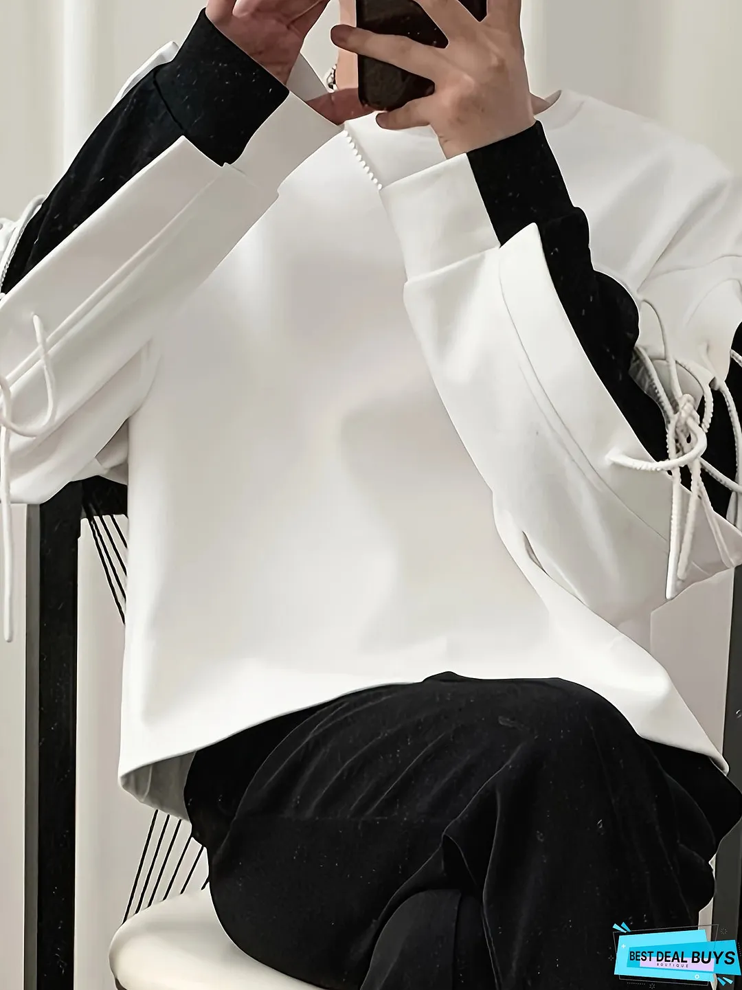 Plus Size Men's Contrast Color Sweatshirt Oversized Fashion Drawstring Tops, Men's Clothing