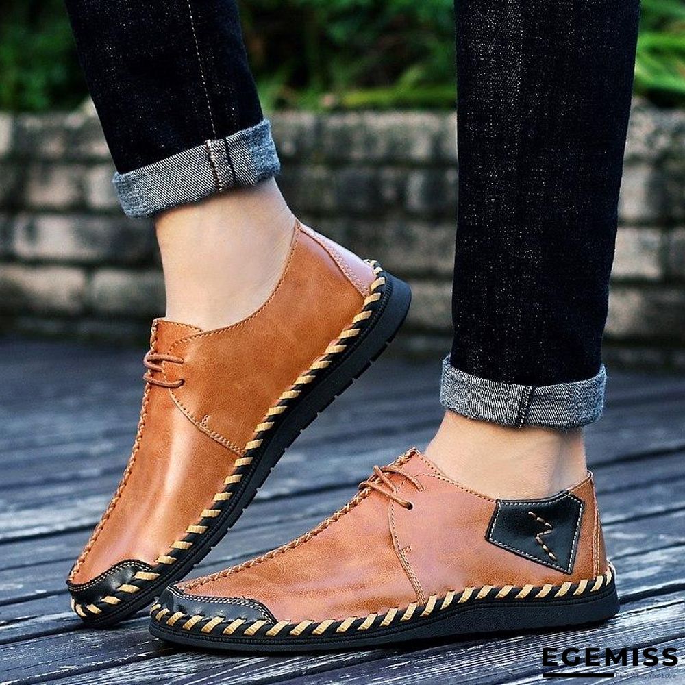 Men Casual Cow Leather Light Comfortable Split Leather Flats Shoes | EGEMISS