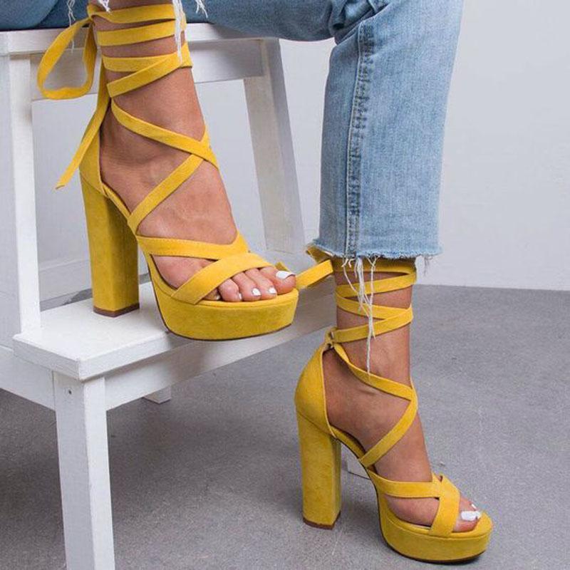 VCSHOES Suede Platform Strap Chunky Heel Sandals