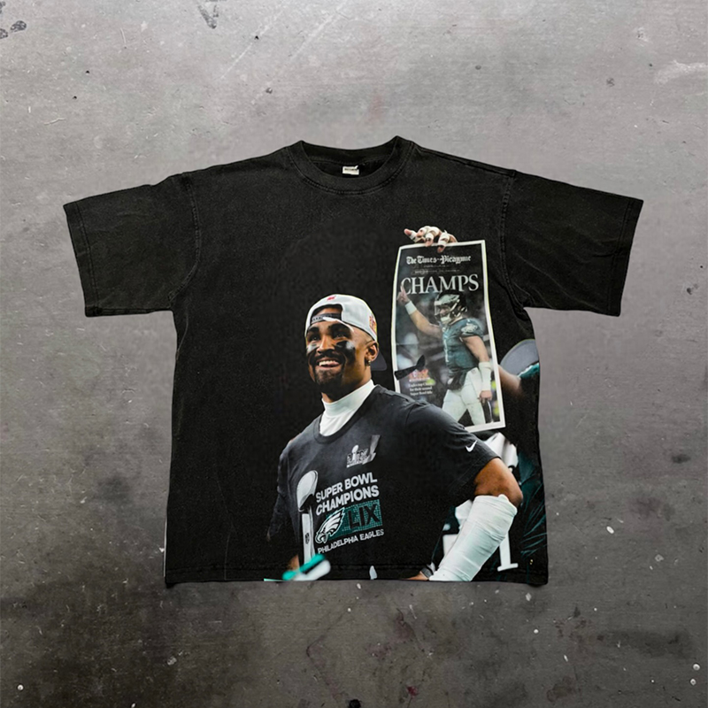 Fashionable and personalized round neck rugby print T-shirt