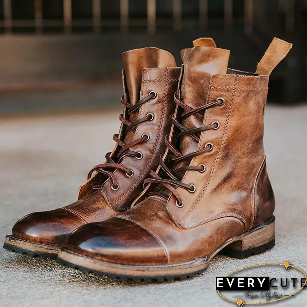 Vintage Genuine Leather Lace Up Boots