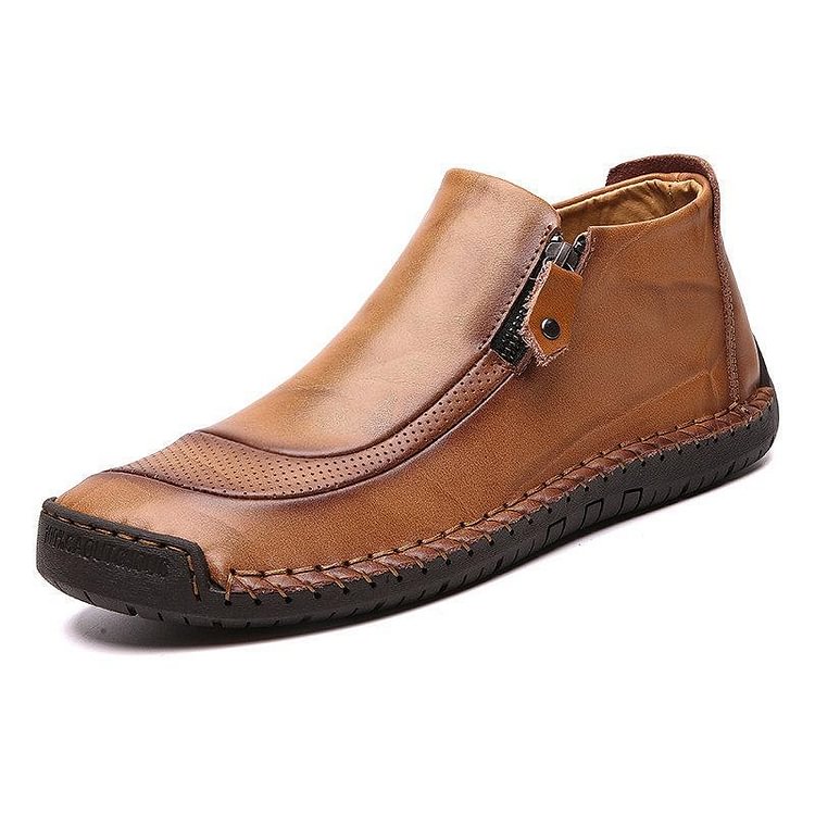 men hand stitching leather non slip side zipper casual boots