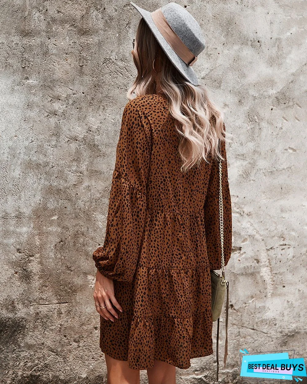 European and American Long Sleeve Fashion Women's Leopard Print Dress