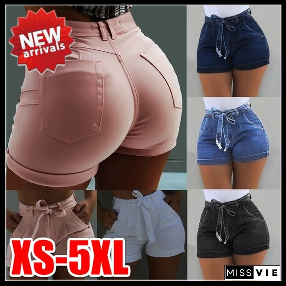 New Plus Size S-5XL Slim Fit Casual Classic Shorts Jeans Summer Sexy Women's Fashion High Waist Washed Denim Shorts