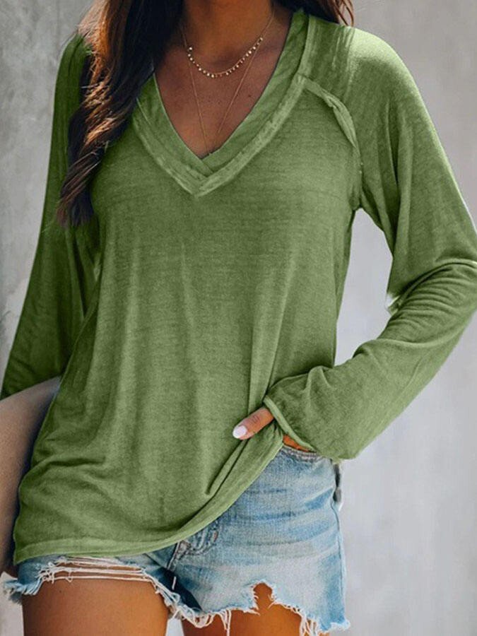 Solid Color Casual V-Neck T-Shirt