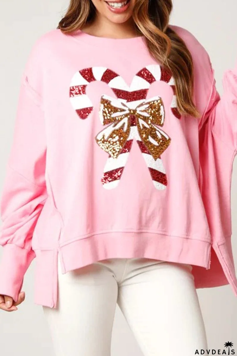 Casual Solid Sequins Printing O Neck Tops