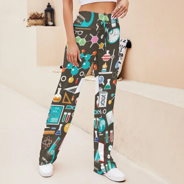 Science Biology Physics Geography Math Chemistry Flared Pants Trousers Women Flowy Wide Leg Hippie Stretchy Palazzo Pants - Heather Prints Shirts