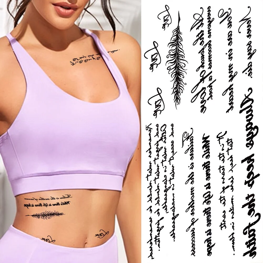 Sdrawing Letter Small Temporary Tattoos For Kids Women Men Words Birds Infinity Fake Tattoo Butterfly Feather Sun Tatoos Sticker