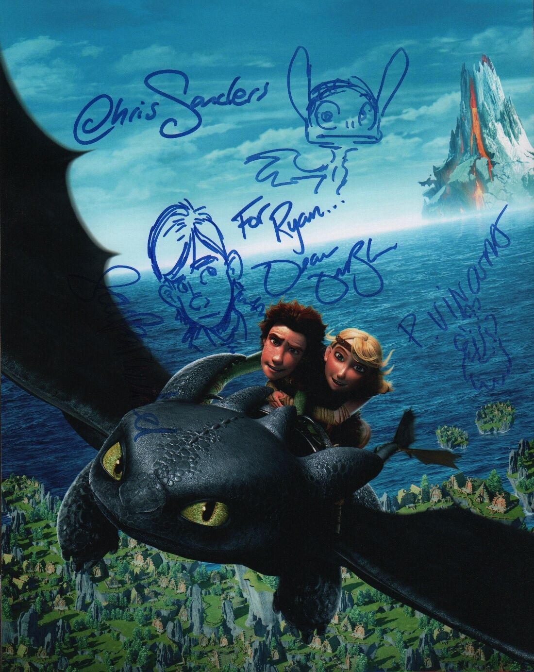 How to Train Your Dragon by 4 with a sketch signed 11x14 Photo Poster painting